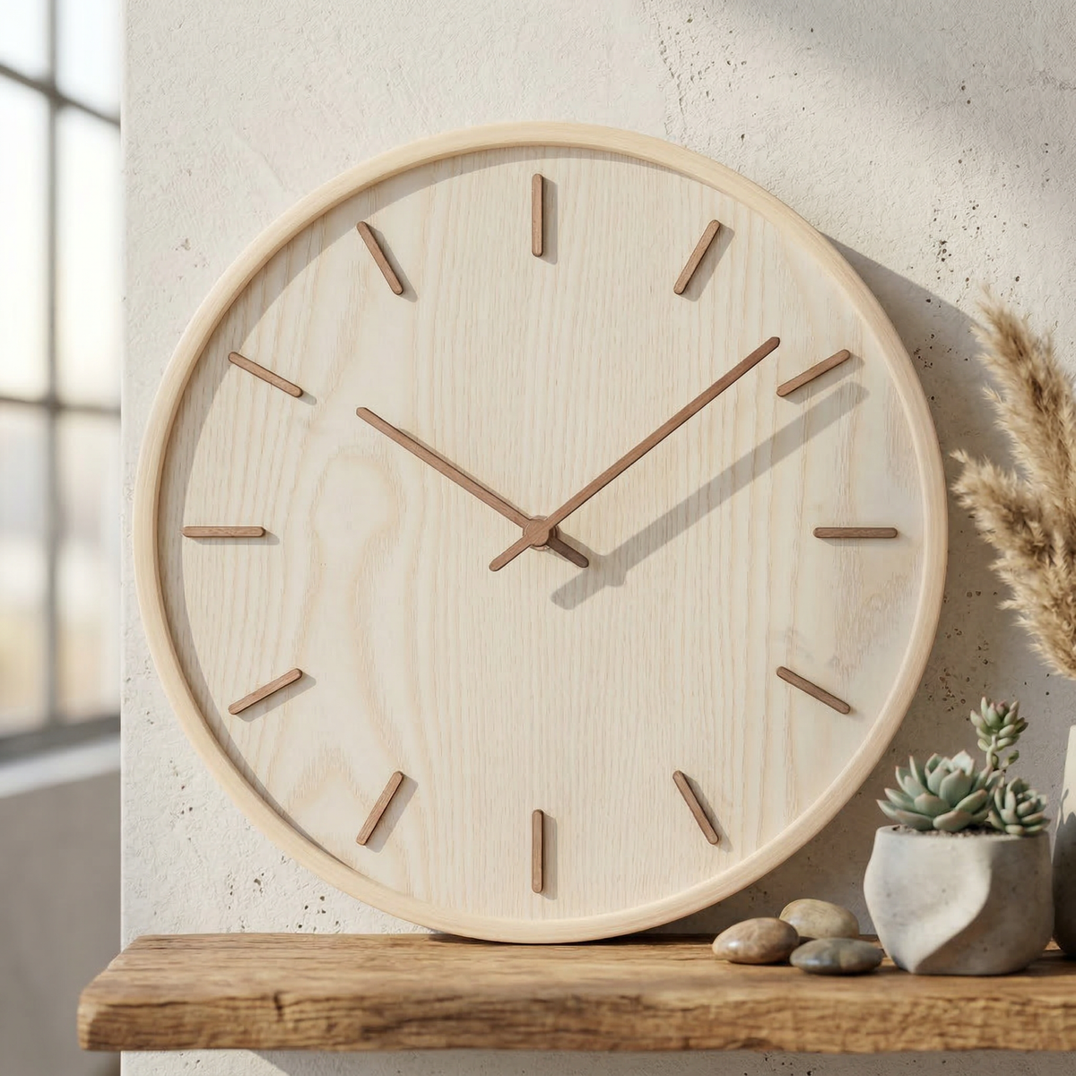Ronde Wandklok Scandinavisch Minimalistisch met Houten Wijzerplaat en Stil Uurwerk ##POS:2##