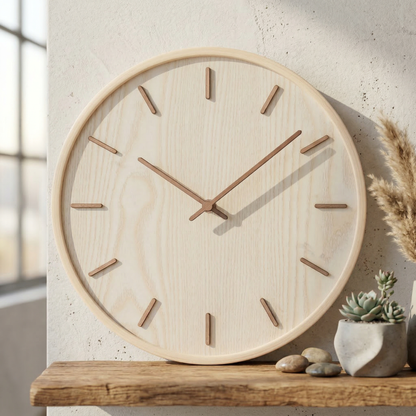 Ronde Wandklok Scandinavisch Minimalistisch met Houten Wijzerplaat en Stil Uurwerk ##POS:2##