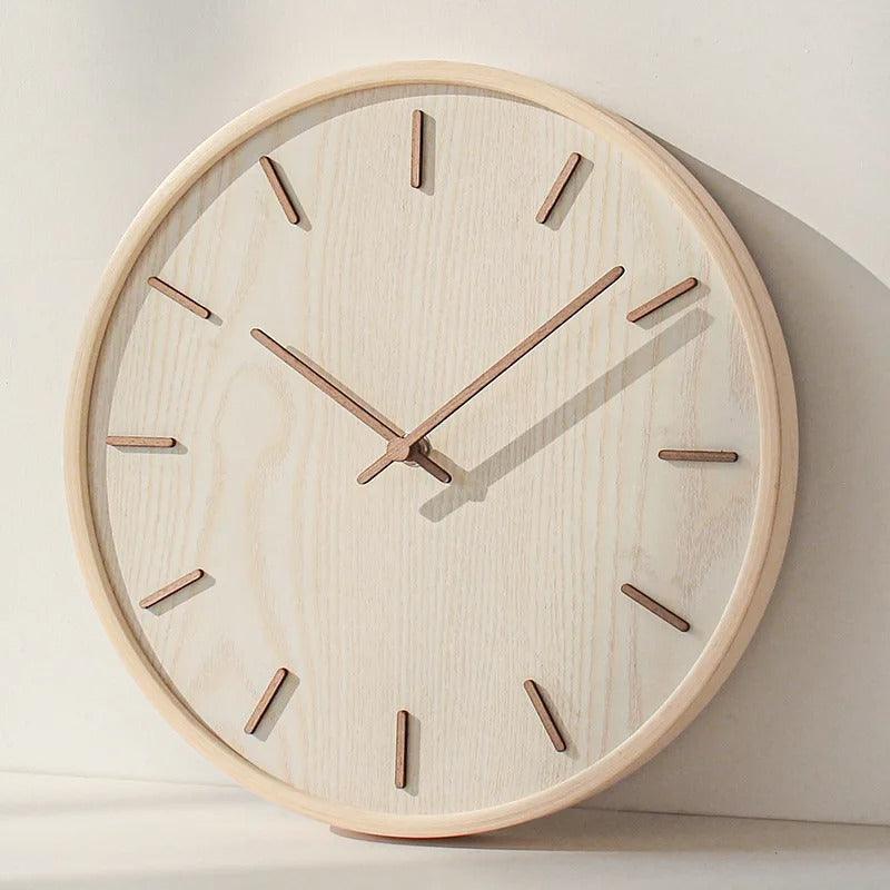 Ronde Wandklok Scandinavisch Minimalistisch met Houten Wijzerplaat en Stil Uurwerk