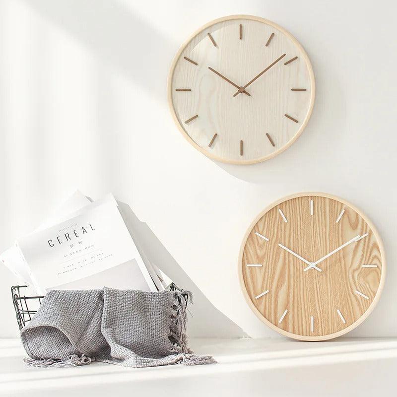 Ronde Wandklok Scandinavisch Minimalistisch met Houten Wijzerplaat en Stil Uurwerk
