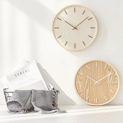 Ronde Wandklok Scandinavisch Minimalistisch met Houten Wijzerplaat en Stil Uurwerk