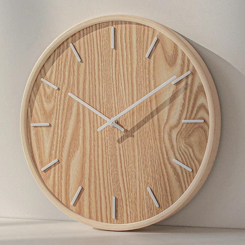Ronde Wandklok Scandinavisch Minimalistisch met Houten Wijzerplaat en Stil Uurwerk