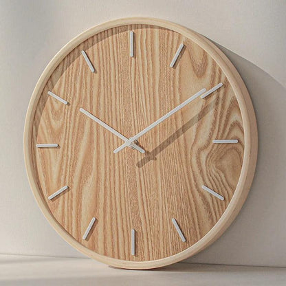 Ronde Wandklok Scandinavisch Minimalistisch met Houten Wijzerplaat en Stil Uurwerk