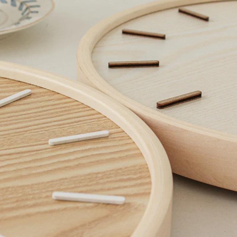Ronde Wandklok Scandinavisch Minimalistisch met Houten Wijzerplaat en Stil Uurwerk ##POS:7##