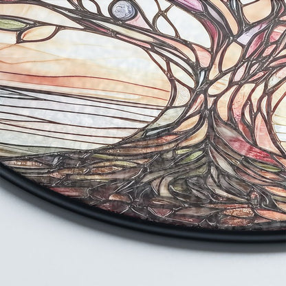 Ronde Zonnevanger Levensboom met Glas-in-lood Look en Metalen Ketting