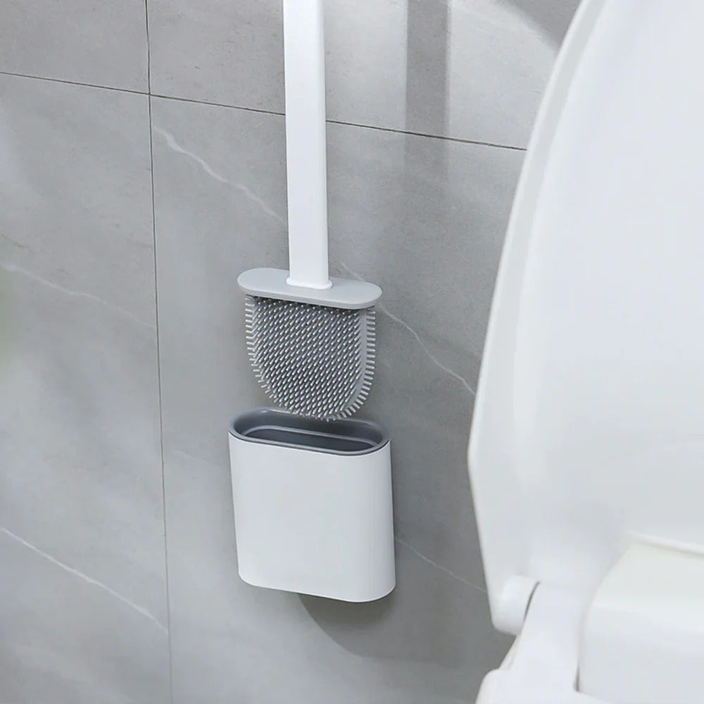 Siliconen Toiletborstel met Flexibele Borstelkop en Houder, Staand en Wandmontage