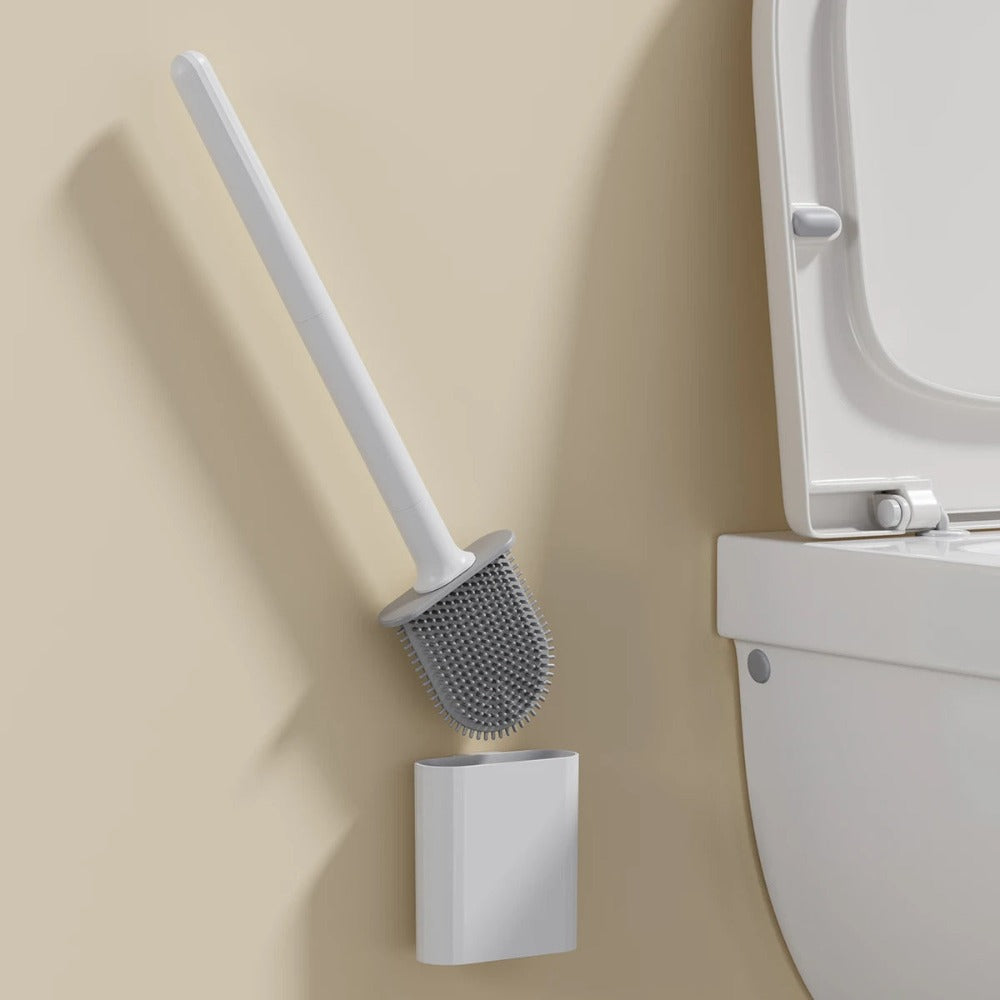 Siliconen Toiletborstel met Flexibele Borstelkop en Houder, Staand en Wandmontage