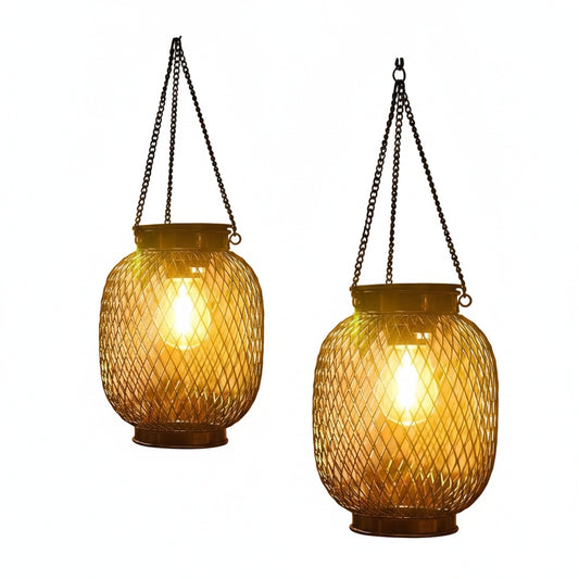 Solar Hanglamp Buiten Bohemian met Schemersensor en Metalen Gaaskap