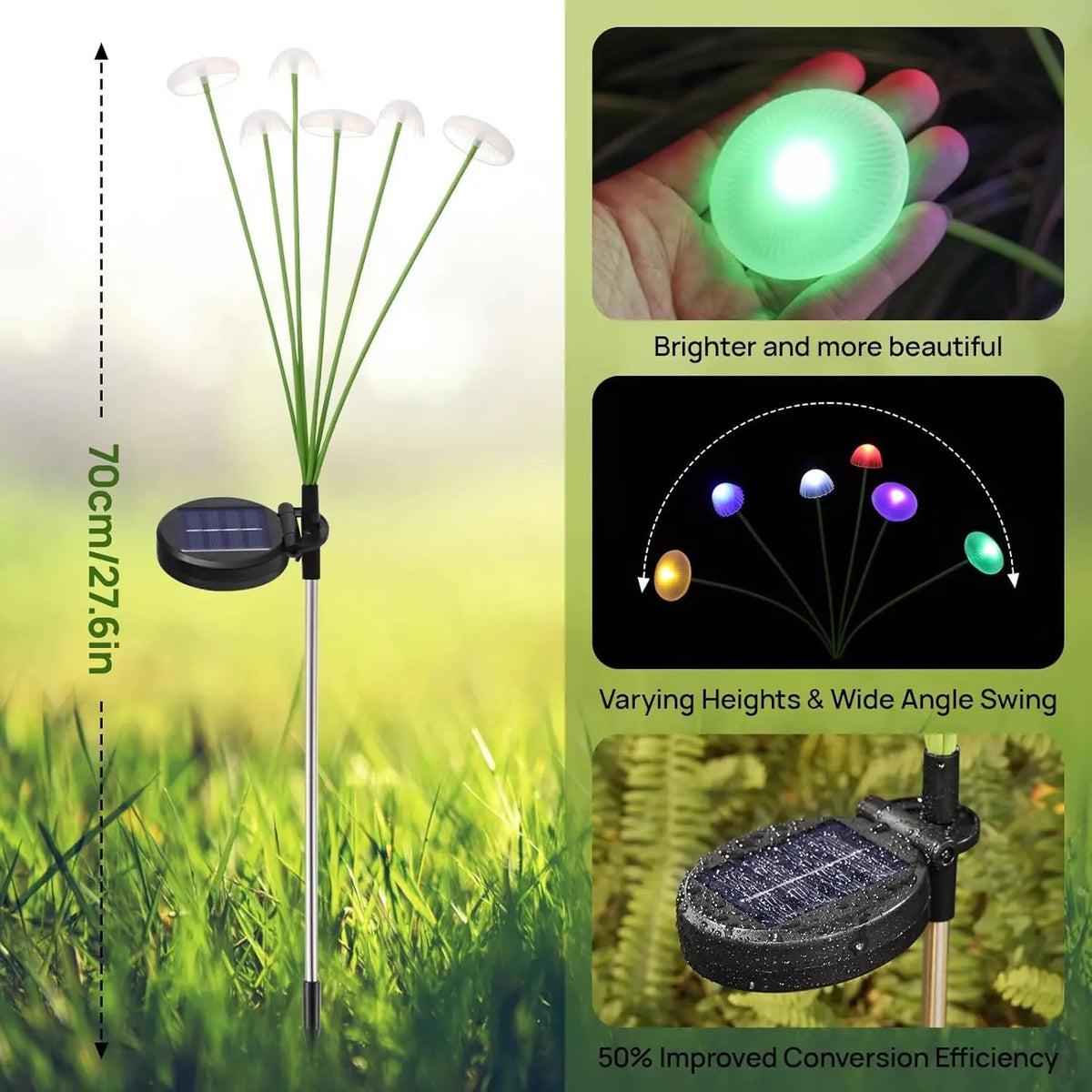 Solar Tuinlamp Paddenstoel met 6 Schommelende LED Koppen en Automatische Schemerschakeling