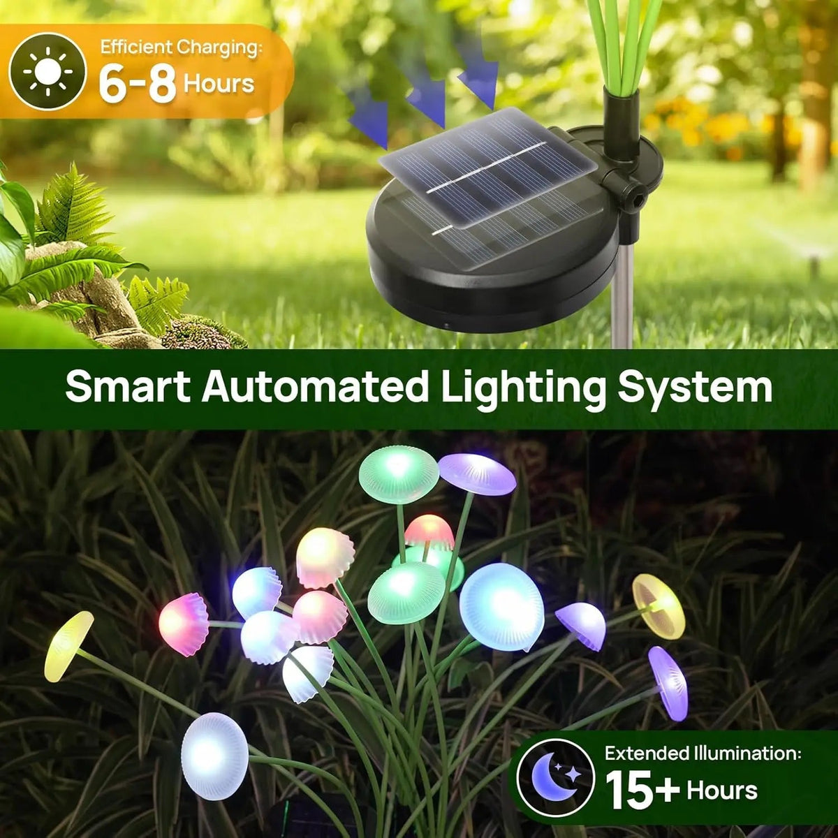 Solar Tuinlamp Paddenstoel met 6 Schommelende LED Koppen en Automatische Schemerschakeling
