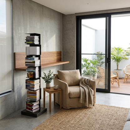 Staande Boekenkast Metaal met Zwevende Planken en Verticale Toren