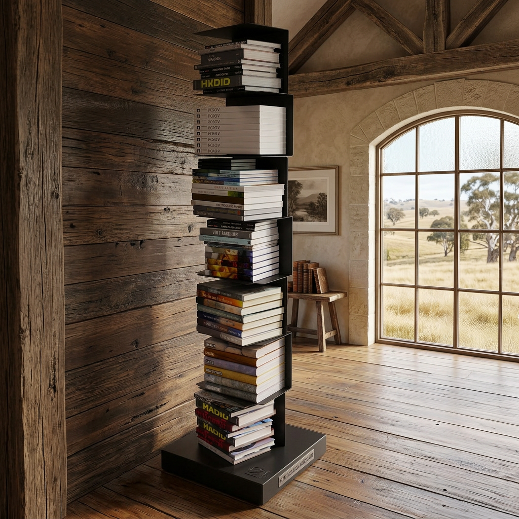 Staande Boekenkast Metaal met Zwevende Planken en Verticale Toren