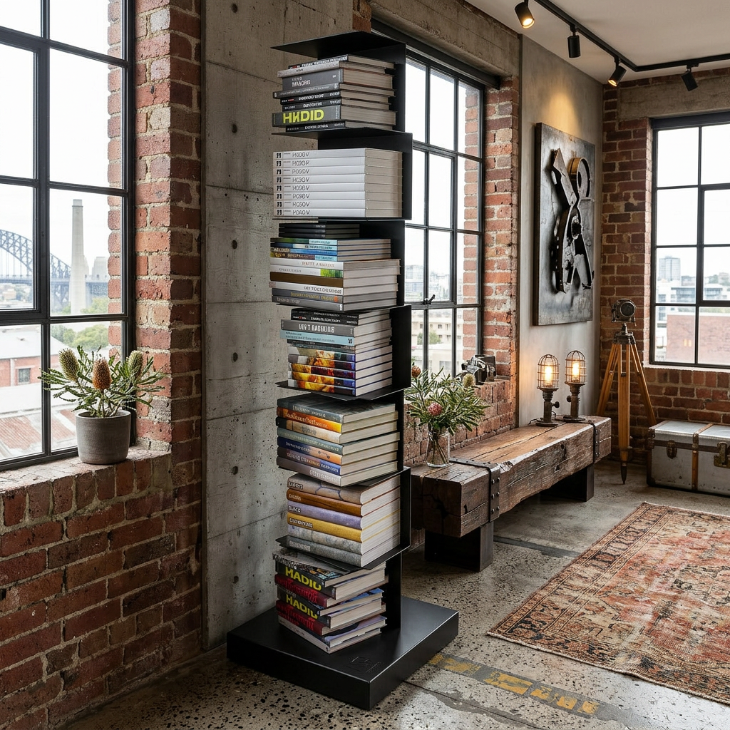 Staande Boekenkast Metaal met Zwevende Planken en Verticale Toren ##POS:14##