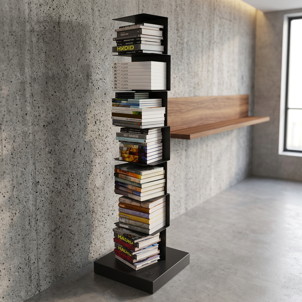 Staande Boekenkast Metaal met Zwevende Planken en Verticale Toren