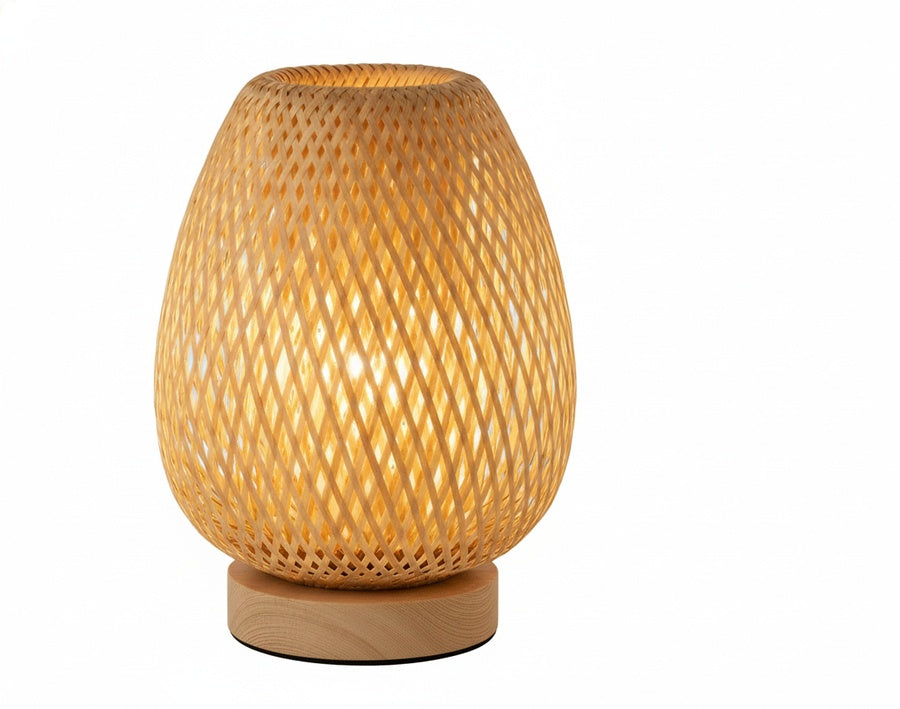 Tafellamp Bohemian met Gevlochten Bamboe Kap en Dimbare Touch Bediening