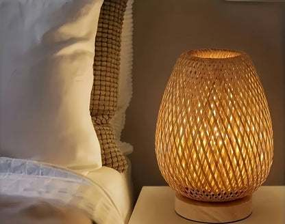 Tafellamp Bohemian met Gevlochten Bamboe Kap en Dimbare Touch Bediening