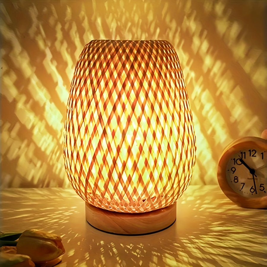 Tafellamp Bohemian met Gevlochten Bamboe Kap en Dimbare Touch Bediening
