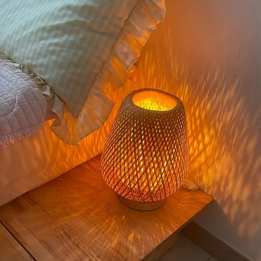 Tafellamp Bohemian met Gevlochten Bamboe Kap en Dimbare Touch Bediening