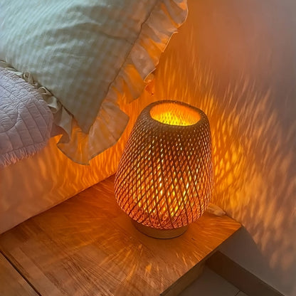 Tafellamp Bohemian met Gevlochten Bamboe Kap en Dimbare Touch Bediening