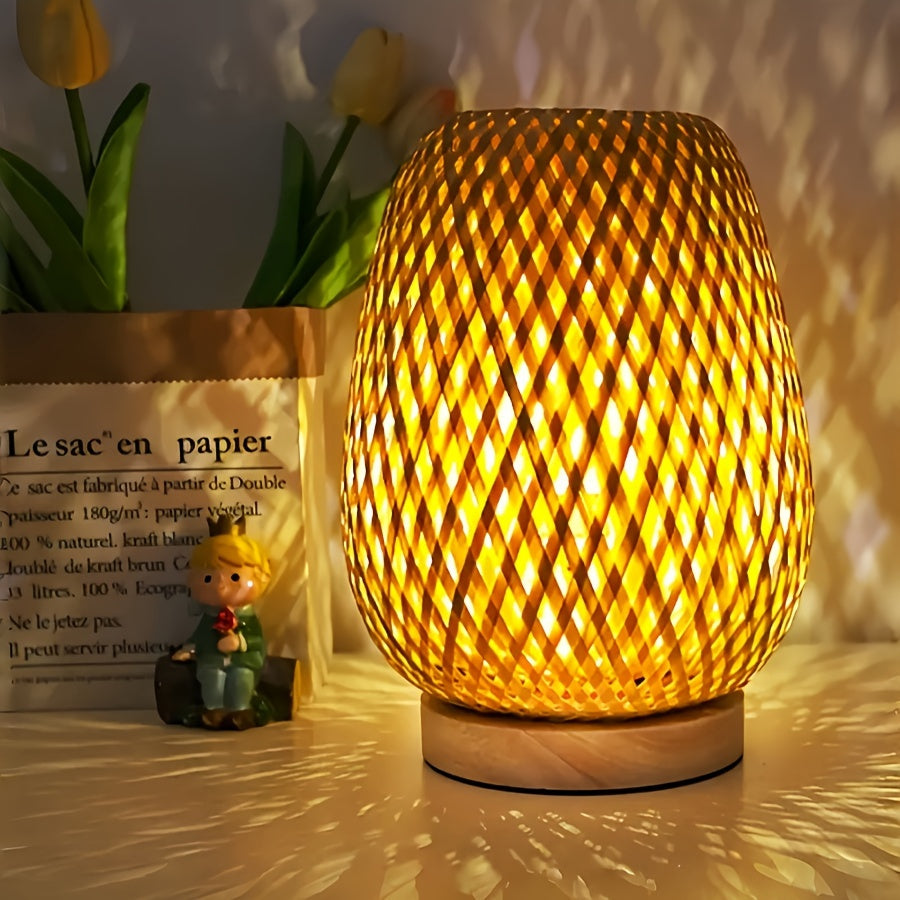 Tafellamp Bohemian met Gevlochten Bamboe Kap en Dimbare Touch Bediening