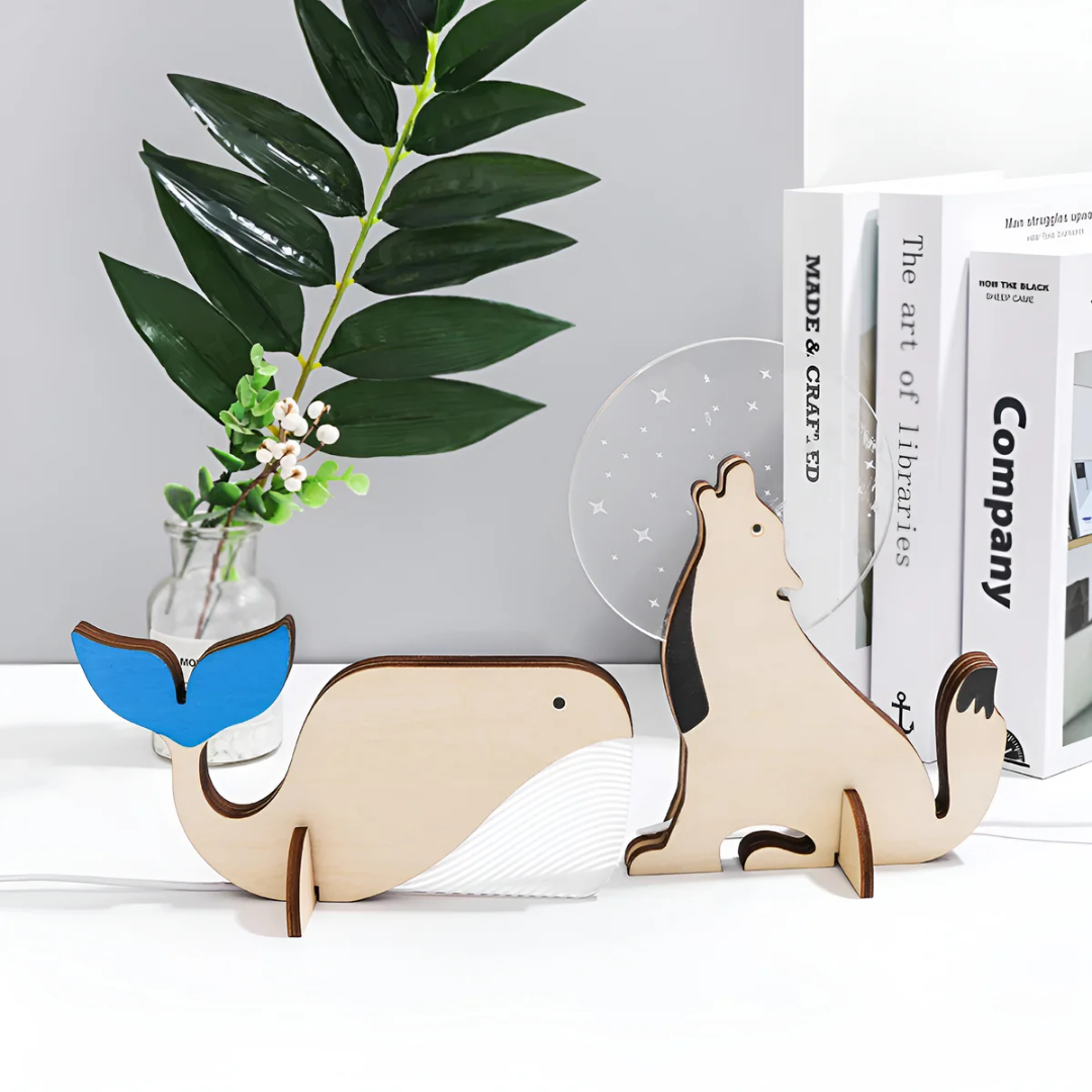 Tafellamp Dier met LED Verlichting en Houten Decoratie Scandinavisch