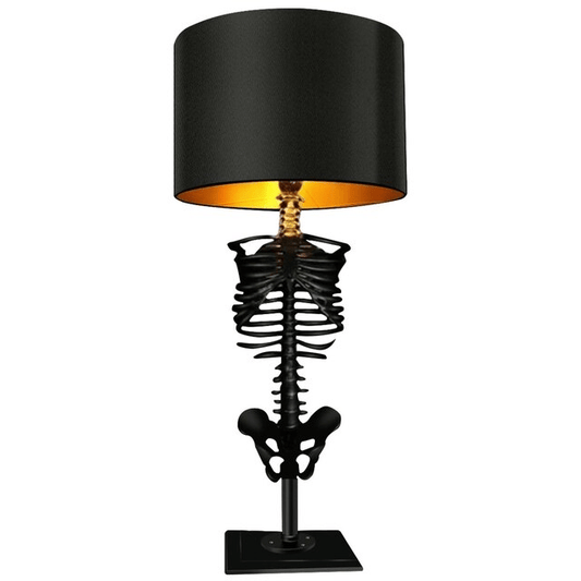 Tafellamp Gothic Skelet Design met Zwarte Kap en Gouden Binnenkant ##POS:2##