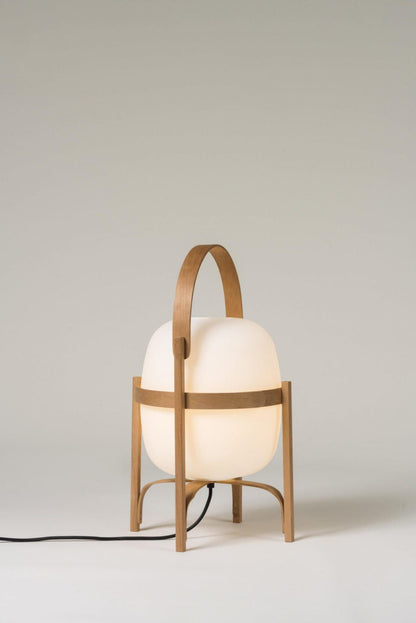 Tafellamp Lantaarn Scandinavisch met Glazen Bol en Houten Frame