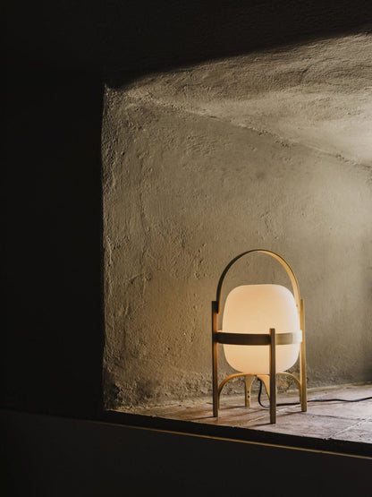 Tafellamp Lantaarn Scandinavisch met Glazen Bol en Houten Frame