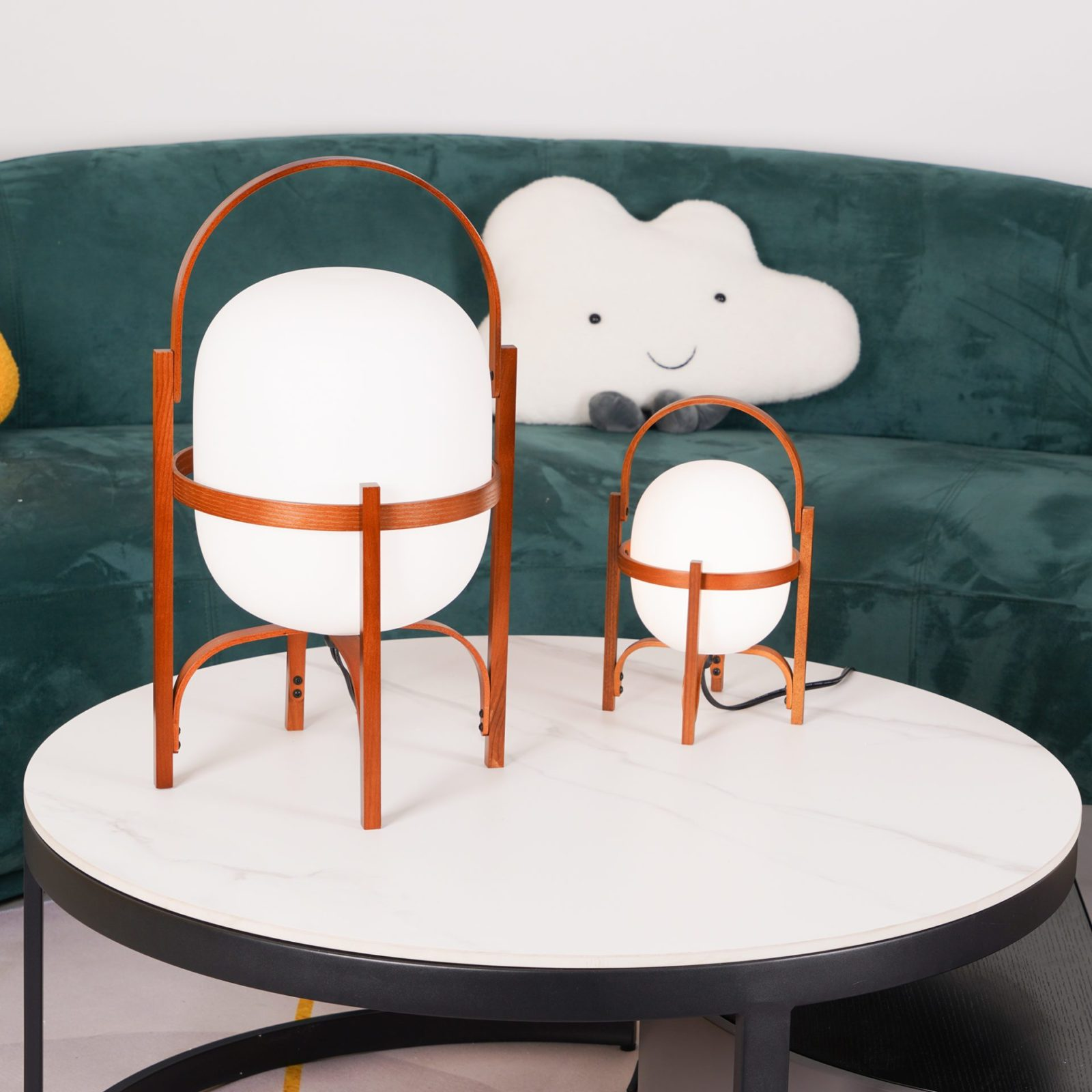 Tafellamp Lantaarn Scandinavisch met Glazen Bol en Houten Frame