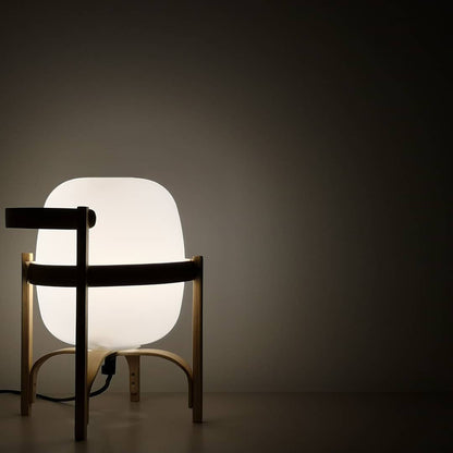 Tafellamp Lantaarn Scandinavisch met Glazen Bol en Houten Frame