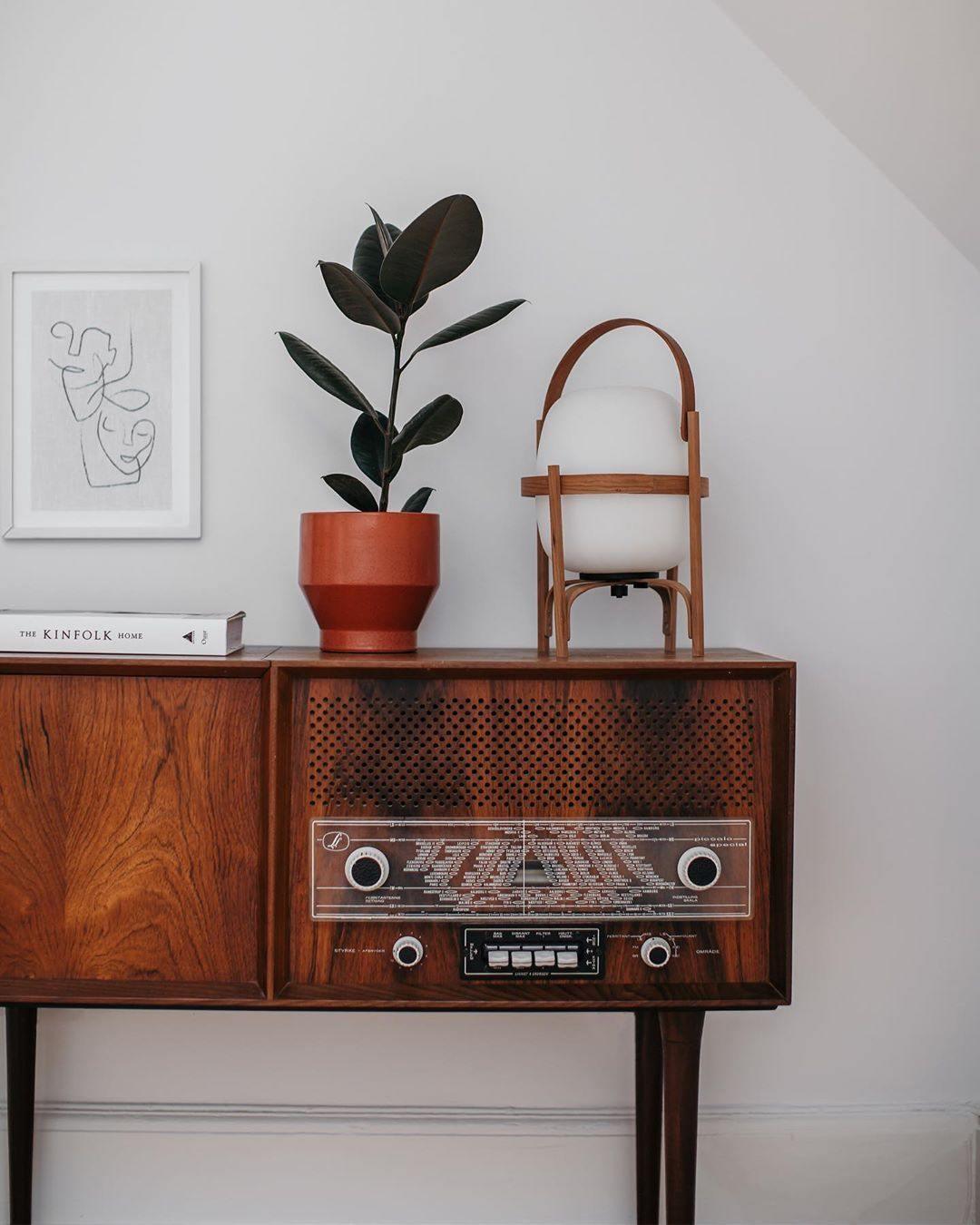 Tafellamp Lantaarn Scandinavisch met Glazen Bol en Houten Frame