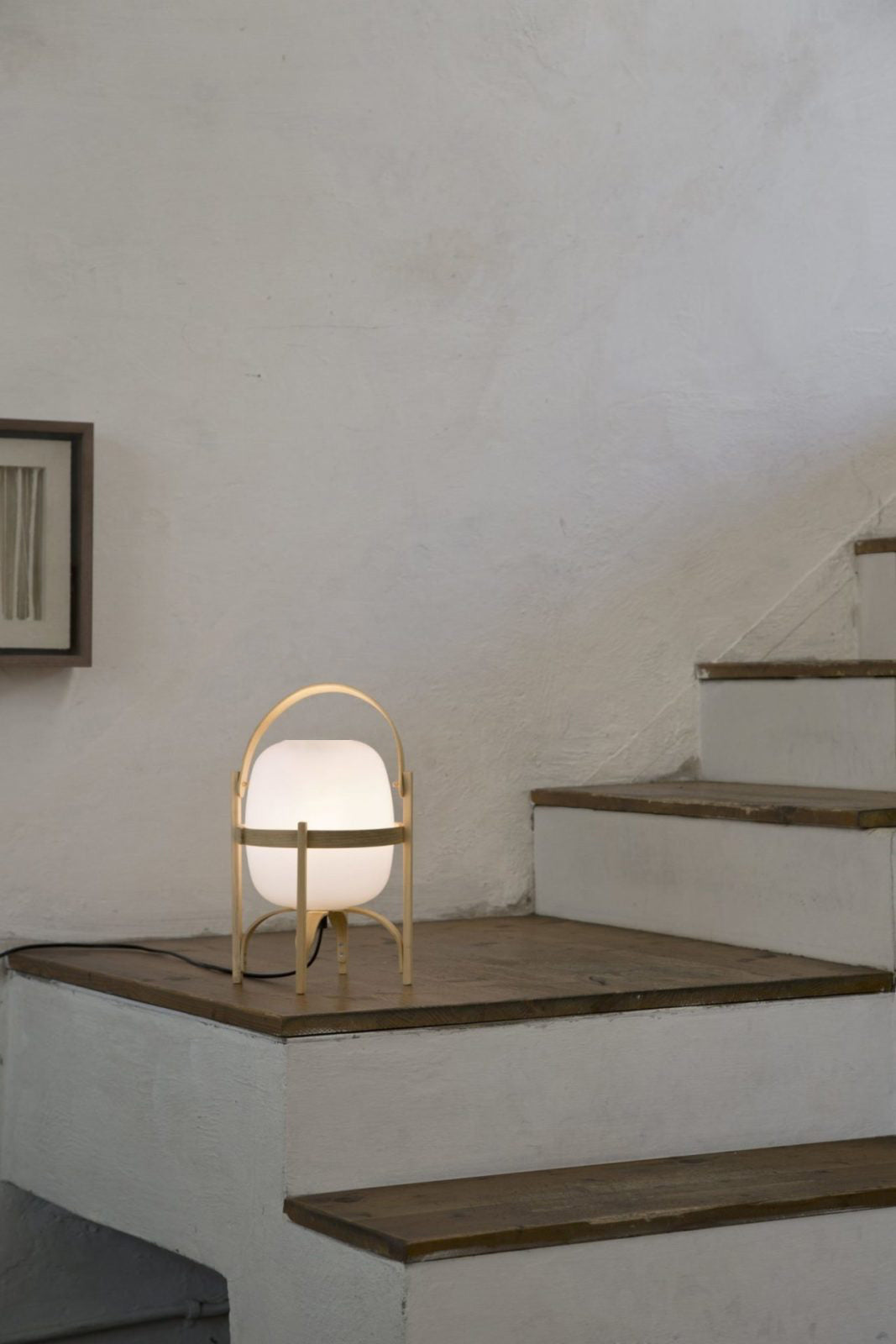 Tafellamp Lantaarn Scandinavisch met Glazen Bol en Houten Frame