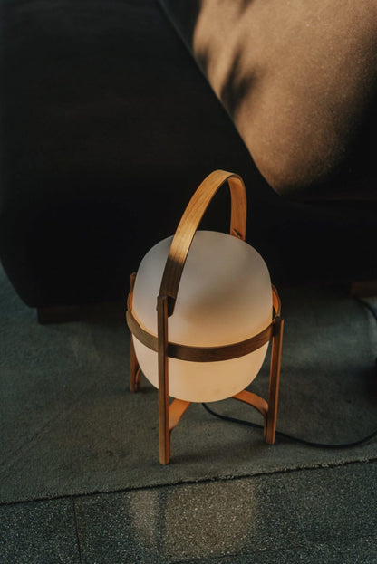 Tafellamp Lantaarn Scandinavisch met Glazen Bol en Houten Frame