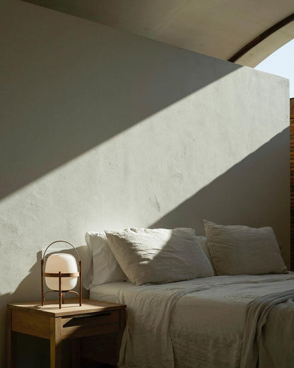 Tafellamp Lantaarn Scandinavisch met Glazen Bol en Houten Frame