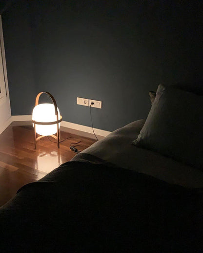Tafellamp Lantaarn Scandinavisch met Glazen Bol en Houten Frame