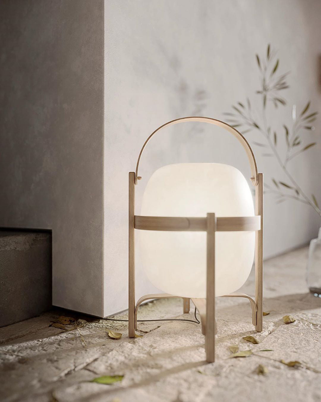 Tafellamp Lantaarn Scandinavisch met Glazen Bol en Houten Frame