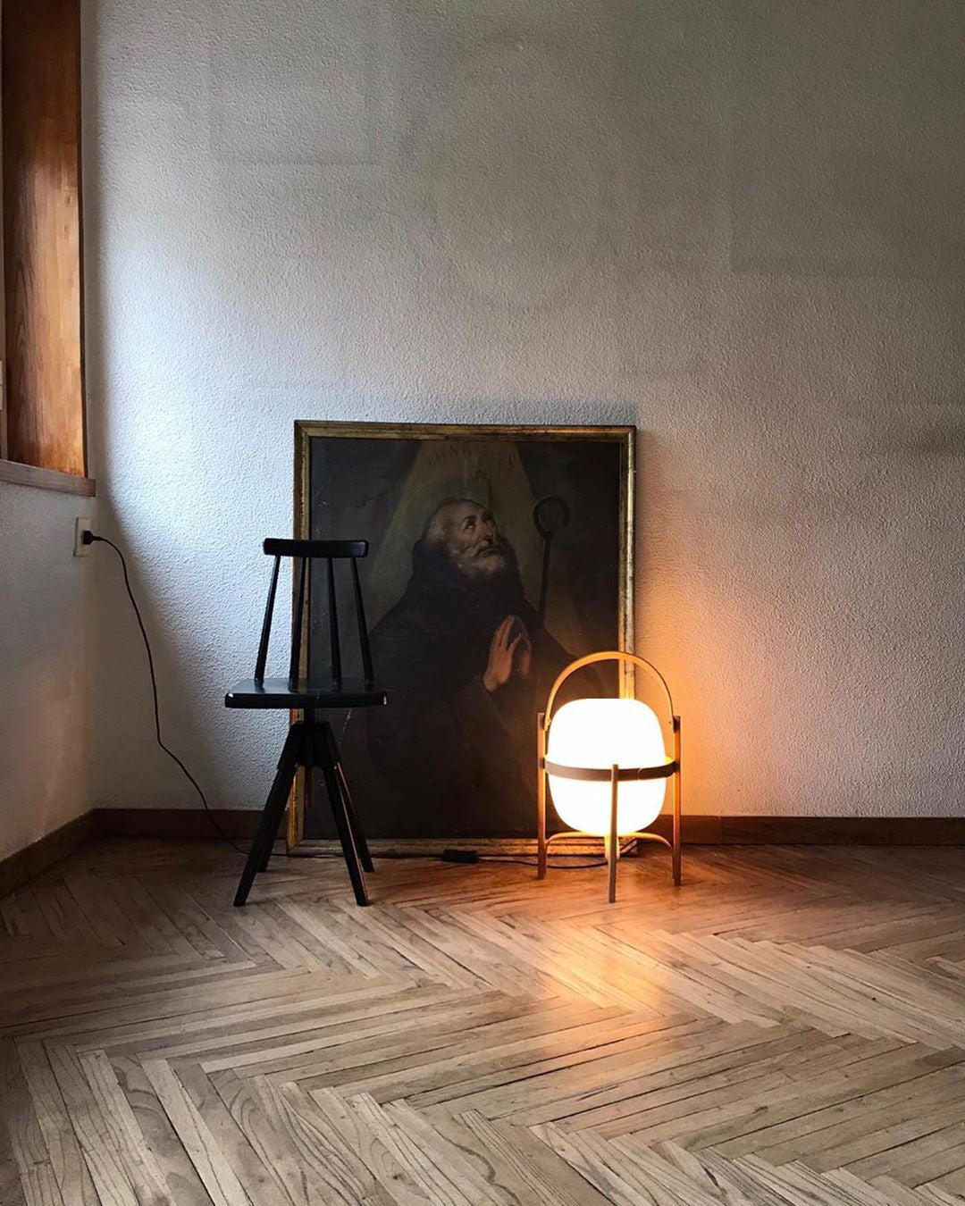 Tafellamp Lantaarn Scandinavisch met Glazen Bol en Houten Frame