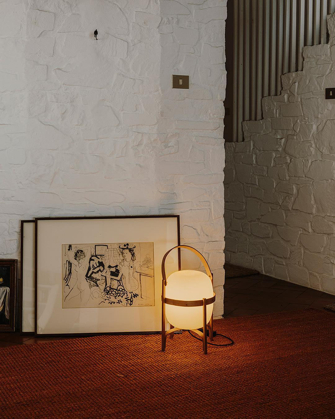 Tafellamp Lantaarn Scandinavisch met Glazen Bol en Houten Frame