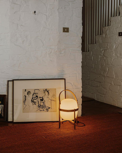 Tafellamp Lantaarn Scandinavisch met Glazen Bol en Houten Frame
