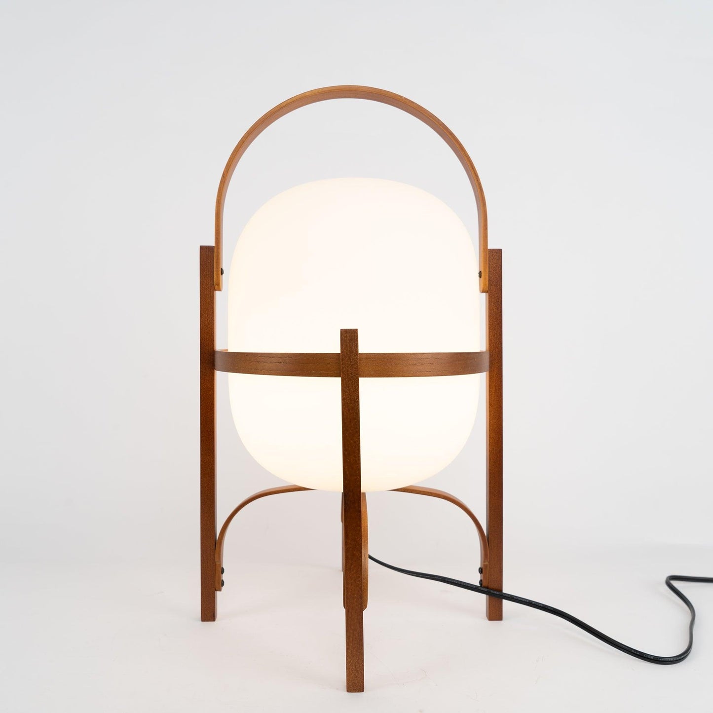 Tafellamp Lantaarn Scandinavisch met Glazen Bol en Houten Frame