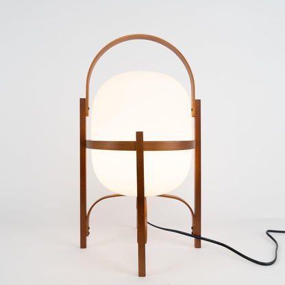 Tafellamp Lantaarn Scandinavisch met Glazen Bol en Houten Frame