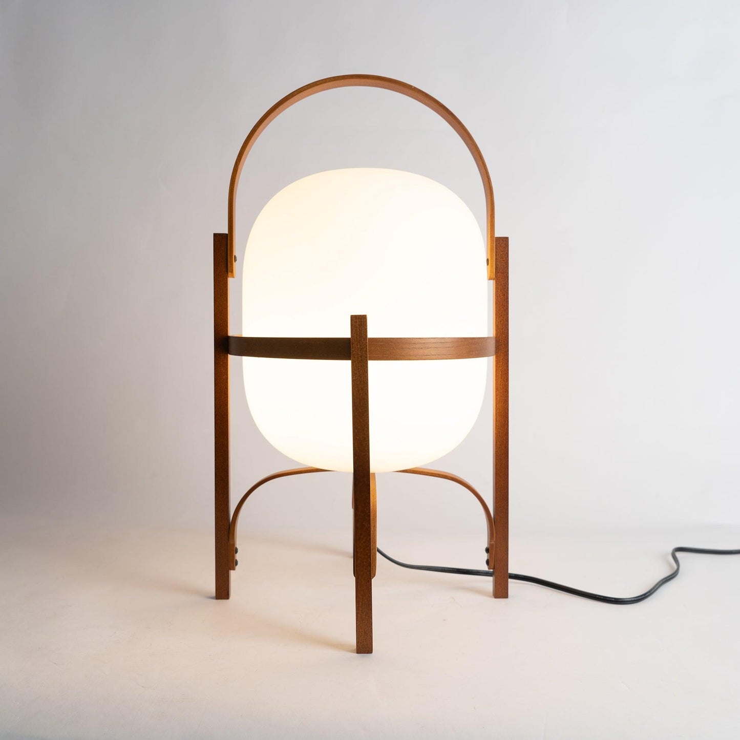 Tafellamp Lantaarn Scandinavisch met Glazen Bol en Houten Frame
