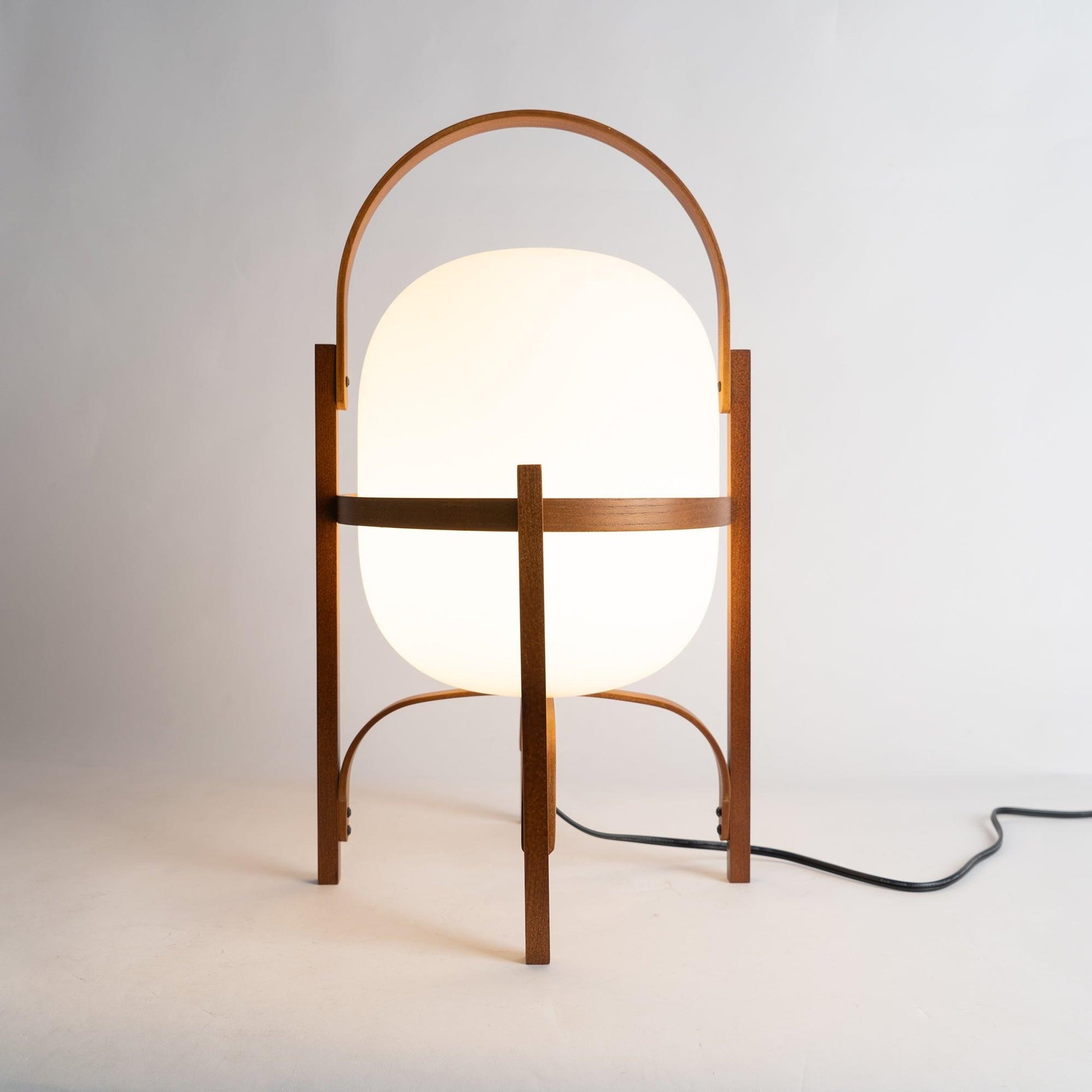 Tafellamp Lantaarn Scandinavisch met Glazen Bol en Houten Frame
