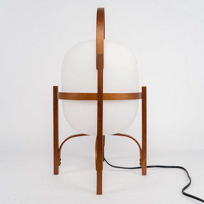 Tafellamp Lantaarn Scandinavisch met Glazen Bol en Houten Frame