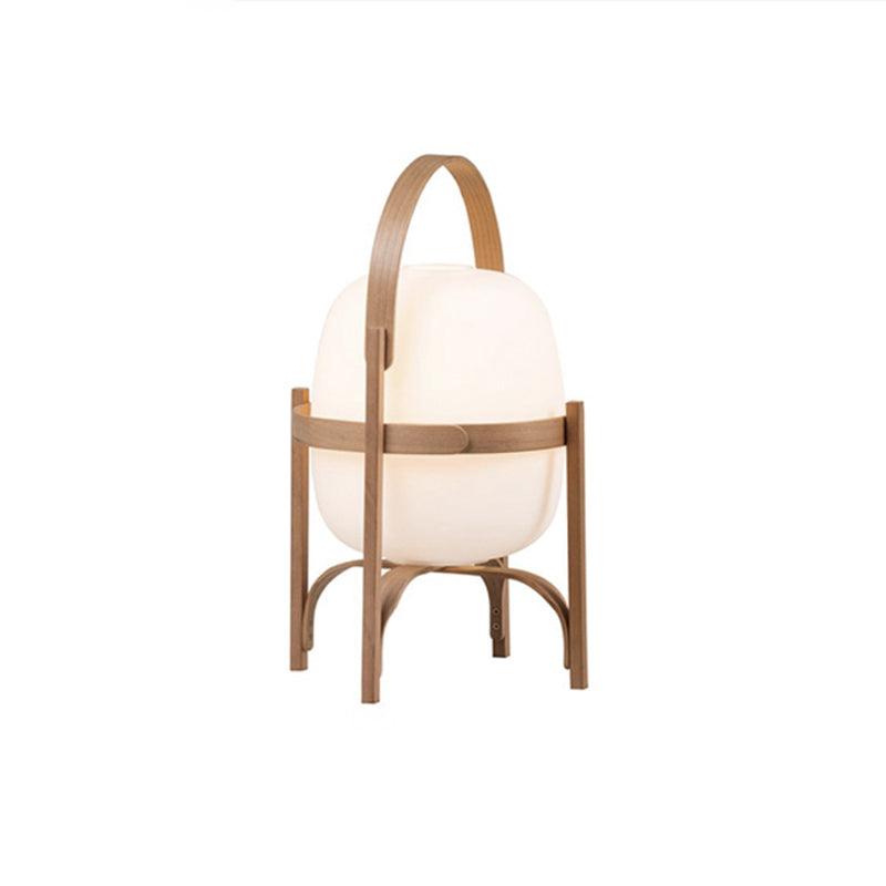 Tafellamp Lantaarn Scandinavisch met Glazen Bol en Houten Frame
