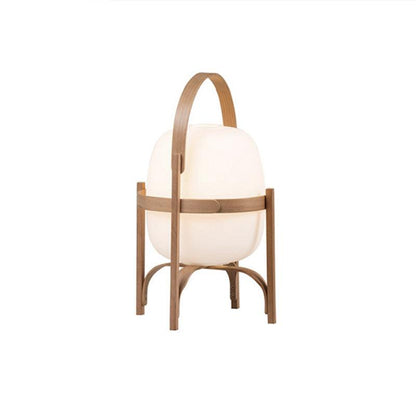 Tafellamp Lantaarn Scandinavisch met Glazen Bol en Houten Frame