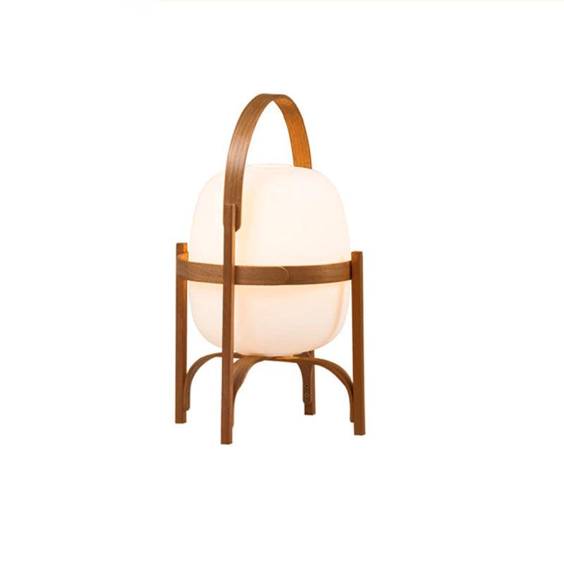 Tafellamp Lantaarn Scandinavisch met Glazen Bol en Houten Frame