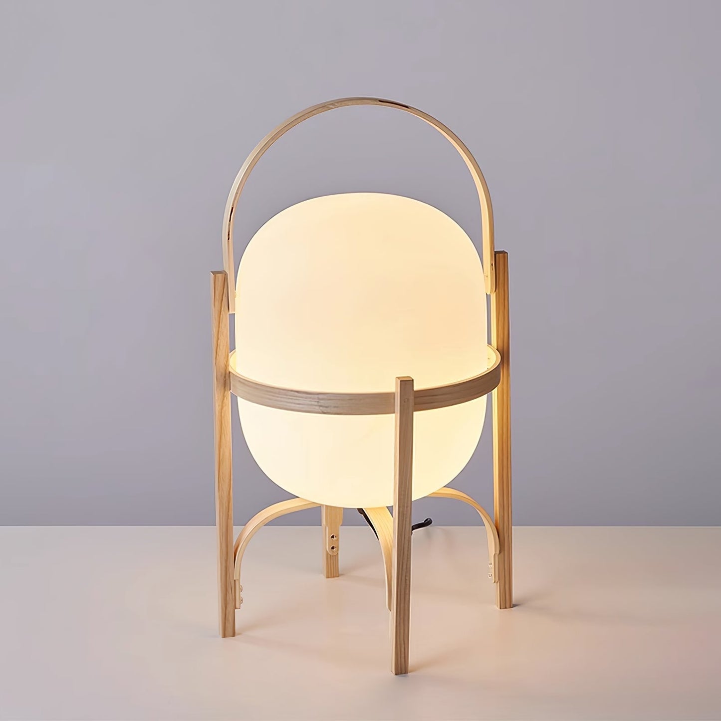 Tafellamp Lantaarn Scandinavisch met Glazen Bol en Houten Frame