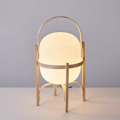 Tafellamp Lantaarn Scandinavisch met Glazen Bol en Houten Frame
