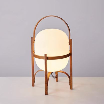 Tafellamp Lantaarn Scandinavisch met Glazen Bol en Houten Frame